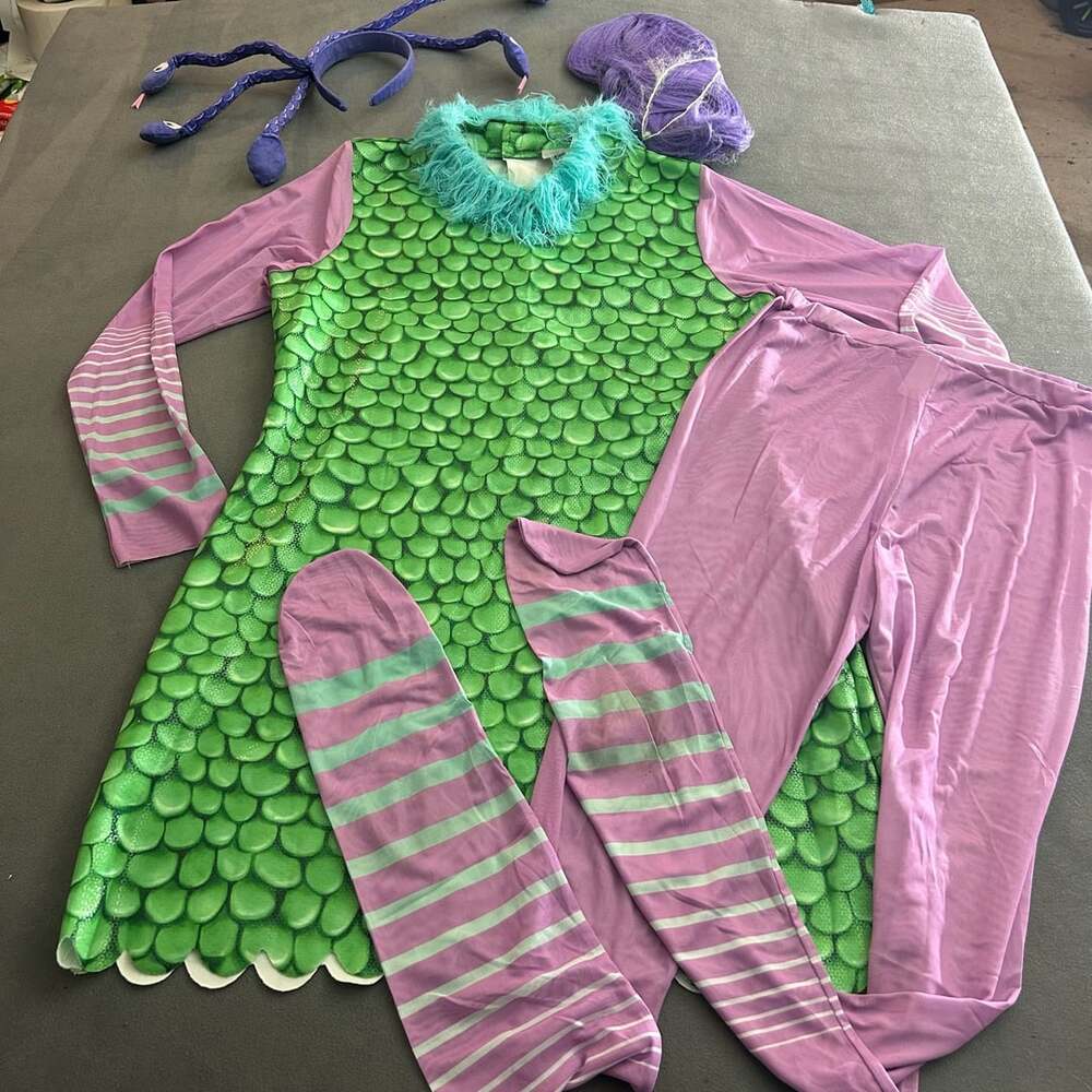 Disney Monsters Inc. Celia Costume Size XL Green Dress Leggings Headpiece